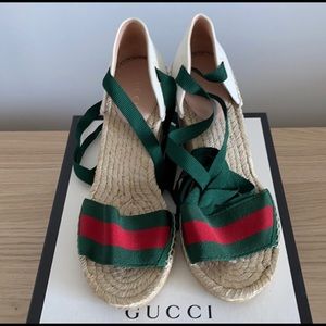COPY - Gucci Espadrilles Web Wedge Sandals - Green